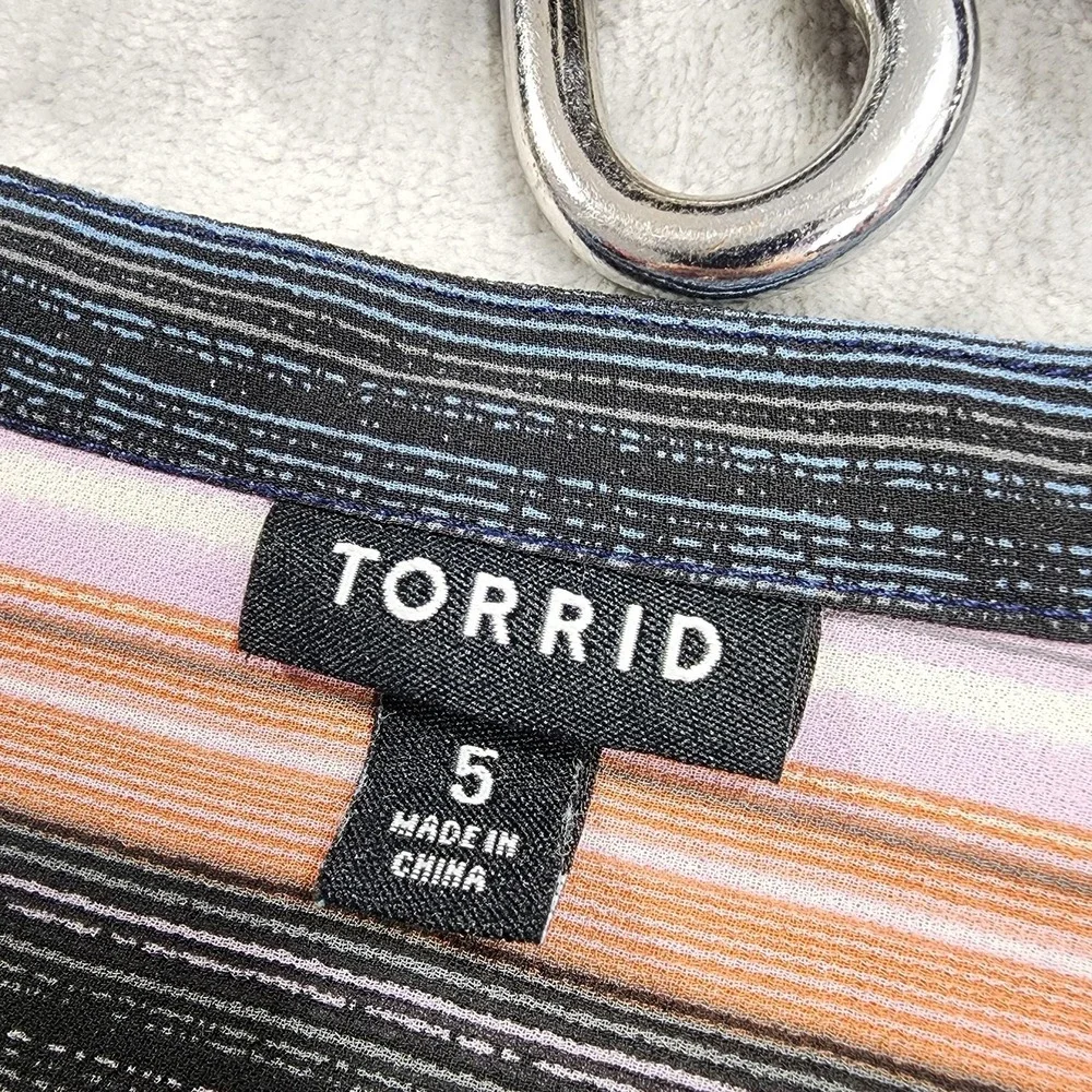 Torrid Top Womens 5/5X Multicolor‎ Striped Button Front Tunic 3/4 Sleeve Sheer